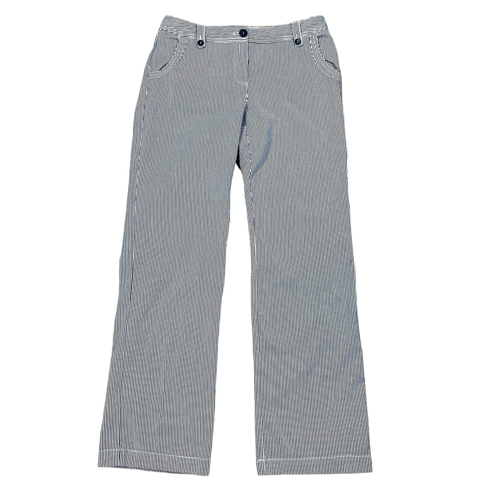 Boden Blue Pinstripe Wide Leg Pants Womens 8L, 31x32 Cotton Blend Coastal Preppy